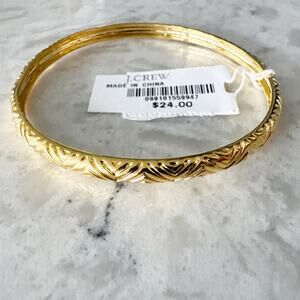 J Crew Etched Goldtone Bangle Bracelet Textured Classic